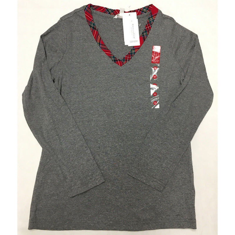 Charter Club Plaid Mix It Pajama Top Gray M