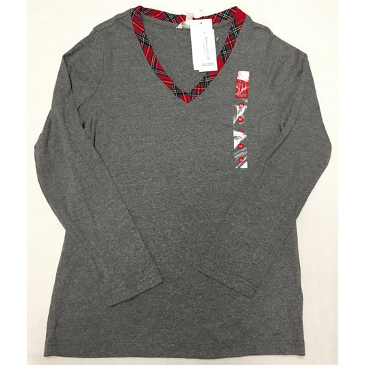 Charter Club Only Plaid Mix It Pajama Top Gray M