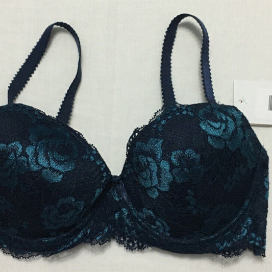 Jezebel Cross-dye Lace Underwire Bra Black And Blue 32D