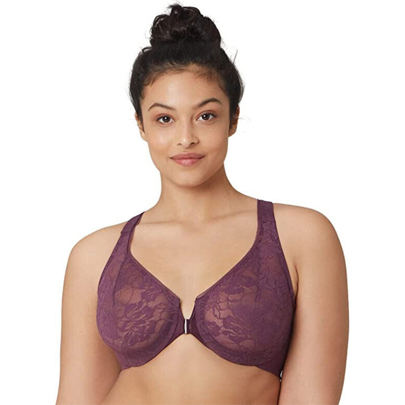 Glamorise Lacey T-Back Wonderwire Bra Black Plum 46C