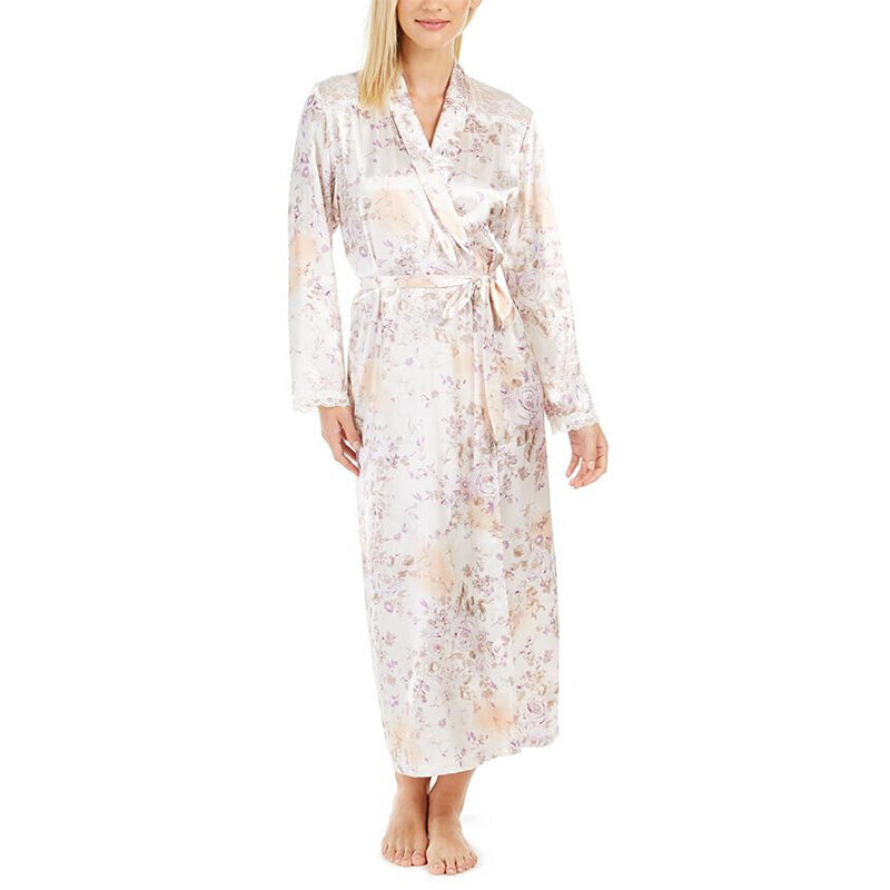 NWD Linea Donatella Women's Satin Floral-Print Robe L/XL
