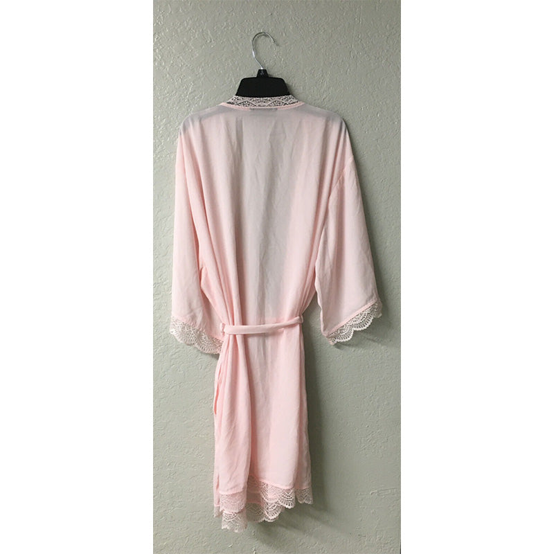 NWD INC International Concepts Lace Trim Short Silky Wrap Robe Pink XL