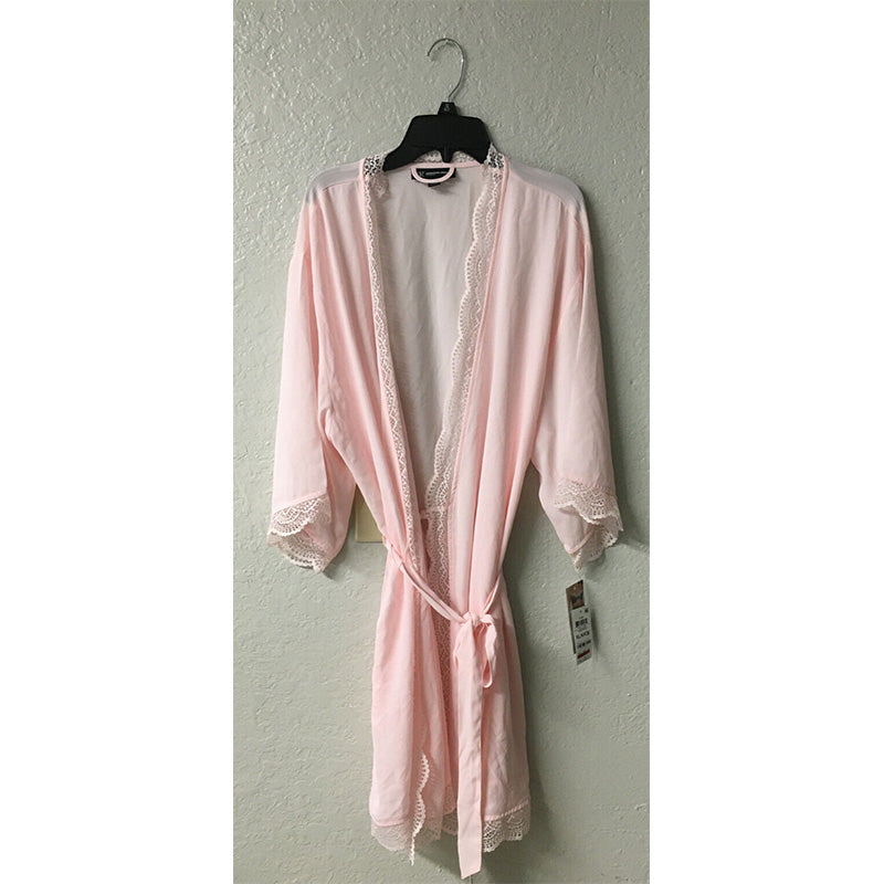 NWD INC International Concepts Lace Trim Short Silky Wrap Robe Pink XL