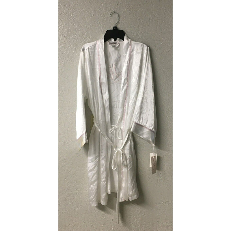 Linea Donatella Mrs. Embroidered Wrap Robe & Chemise Nightgown White M
