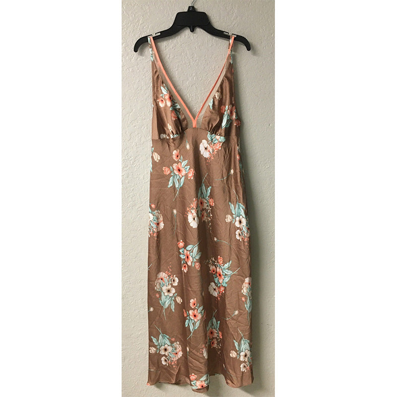 NWD INC Floral-Print Long Nightgown Brown XS