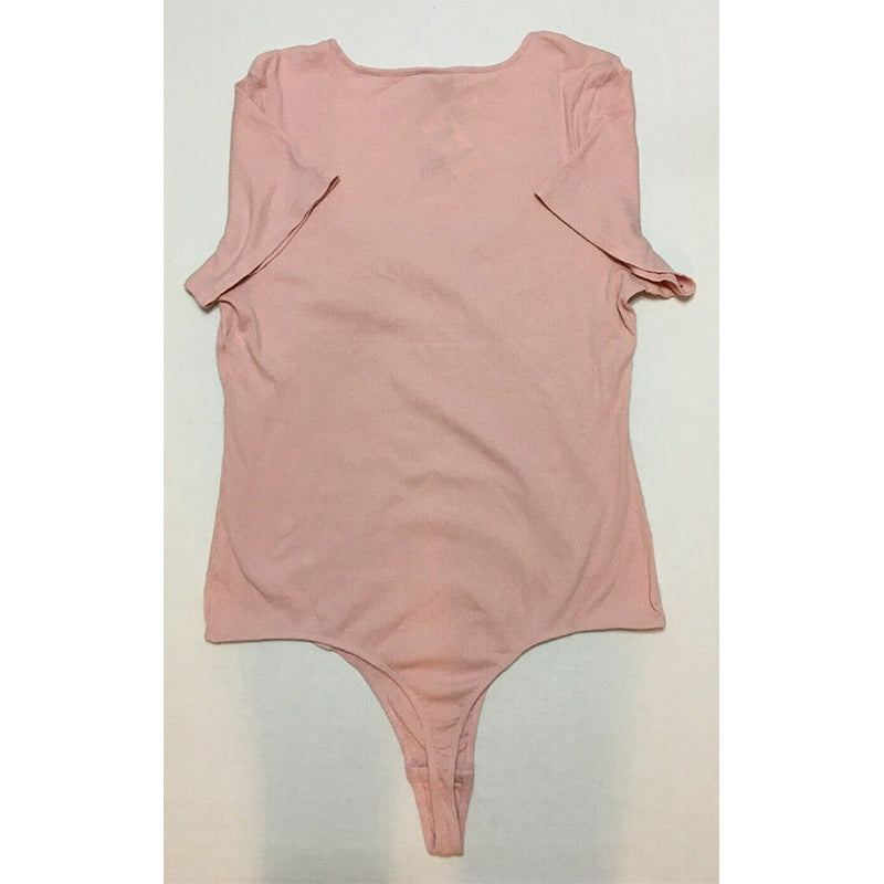 NWD Jenni Square Neck Ribbed Bodysuit Pink 3XL