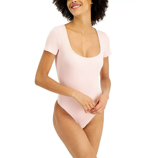 NWD Jenni Square Neck Ribbed Bodysuit Pink 3XL