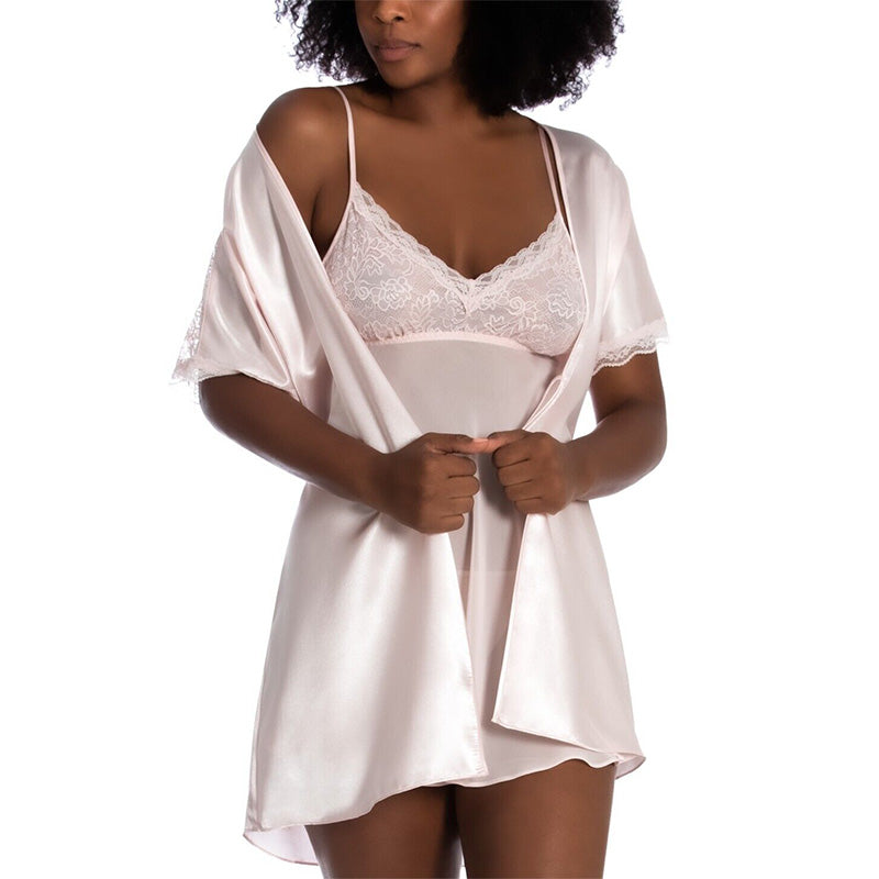 NWD Linea Donatella Lace-Trim Kimono Robe Lingerie Pink M
