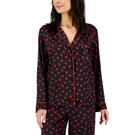 INC Only Pajama Top Kissed Lips Black L