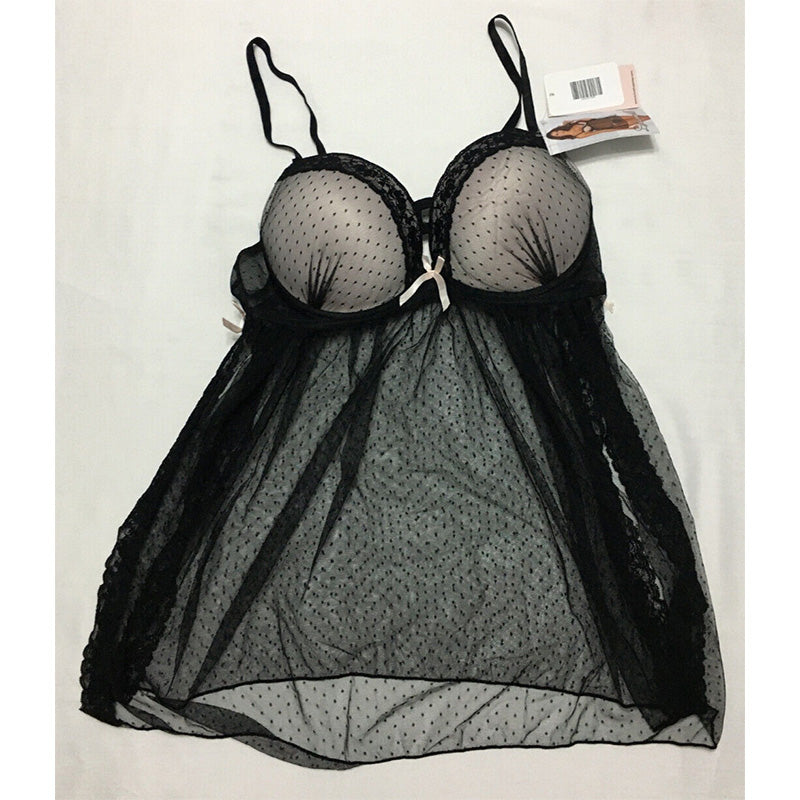 Dreamgirl Dot Mesh Underwire Babydoll Black L