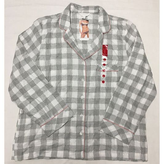 Charter Club Printed Cotton Flannel Only Pajama Top Gray M