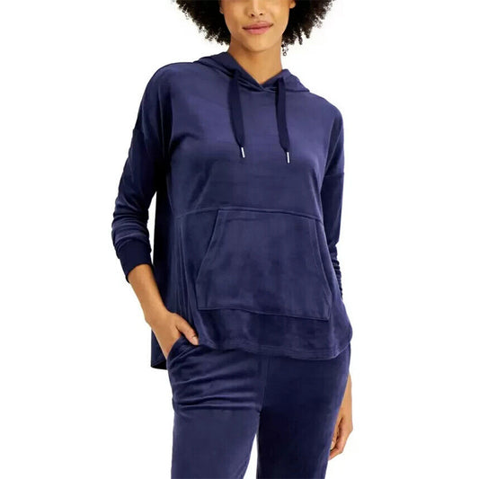 Alfani Velour Only Hoodie Pajama Top Navy XS