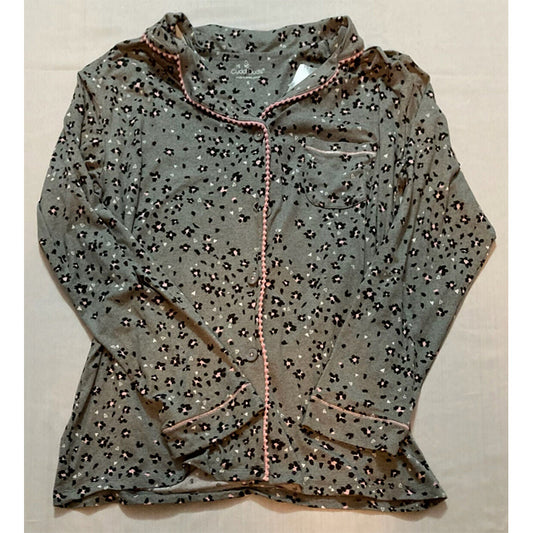 Cuddl Duds Knit Notch Collar Novelty Printed Only Pajama Top Gray S