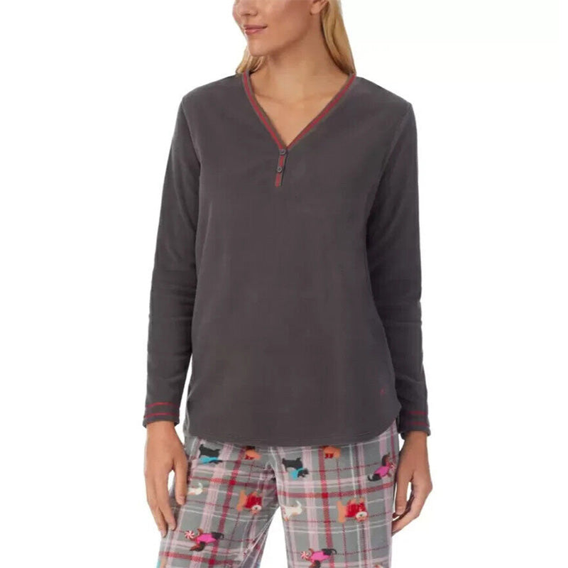 Cuddl Duds Henley Pajama Top Grey L