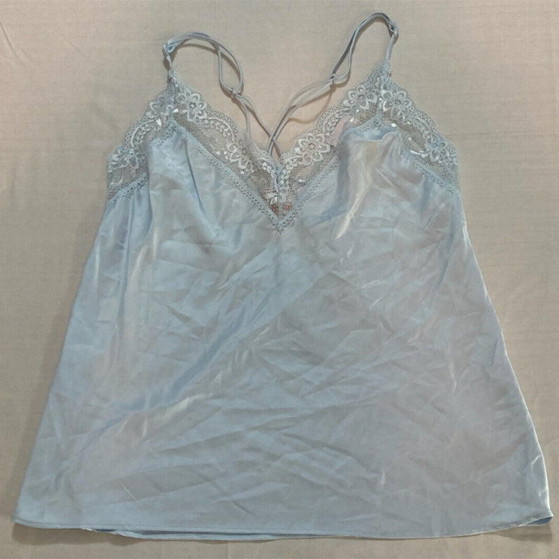 Linea Donatella Lace-Trim Satin Only Pajama Top Blue M