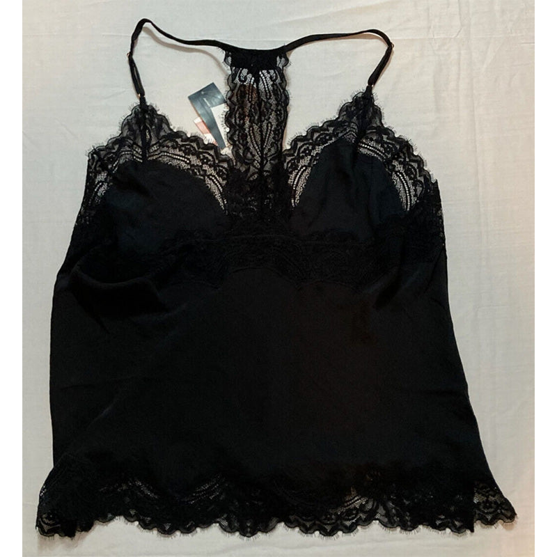 INC Lace-Trim Satin Pajama Top Black XXL