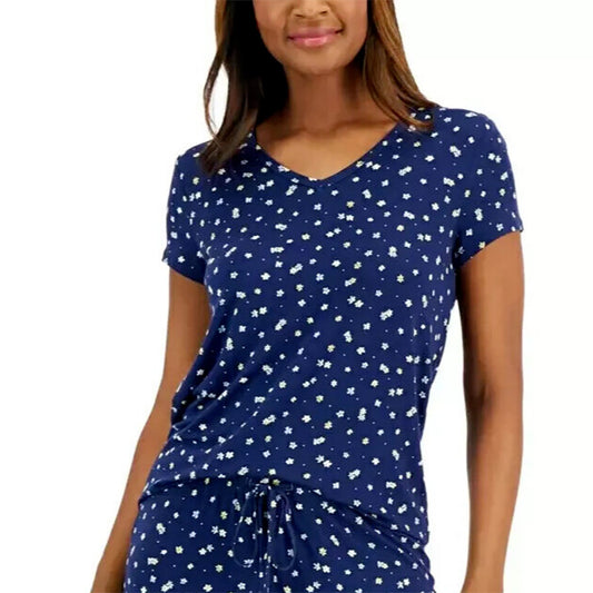 Charter Club V-neck Only Pajama Top Navy Floral M