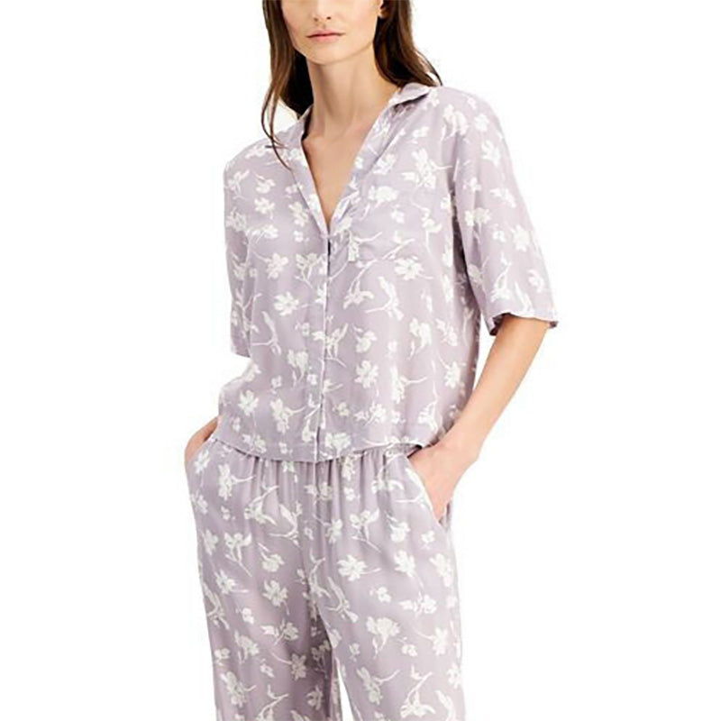 Alfani Cropped Shirt Only Pajama Top Purple M