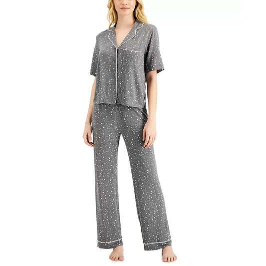 Jenni Cropped Notch-Collar Only Pajama Top Gray M