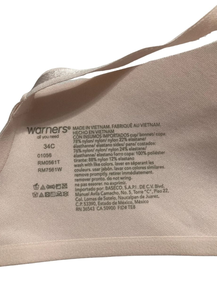 WARNER'S Comfort Wireless Lightly Lined T-Shirt Bra ROSEWATER 34C