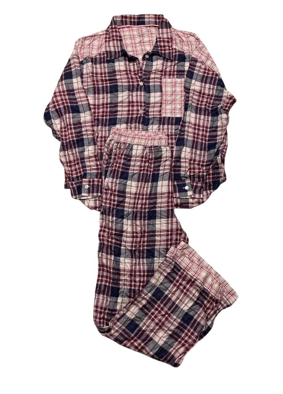 ROUDELAIN 2-piece Color Blocked Collared Pajama Set PINK L