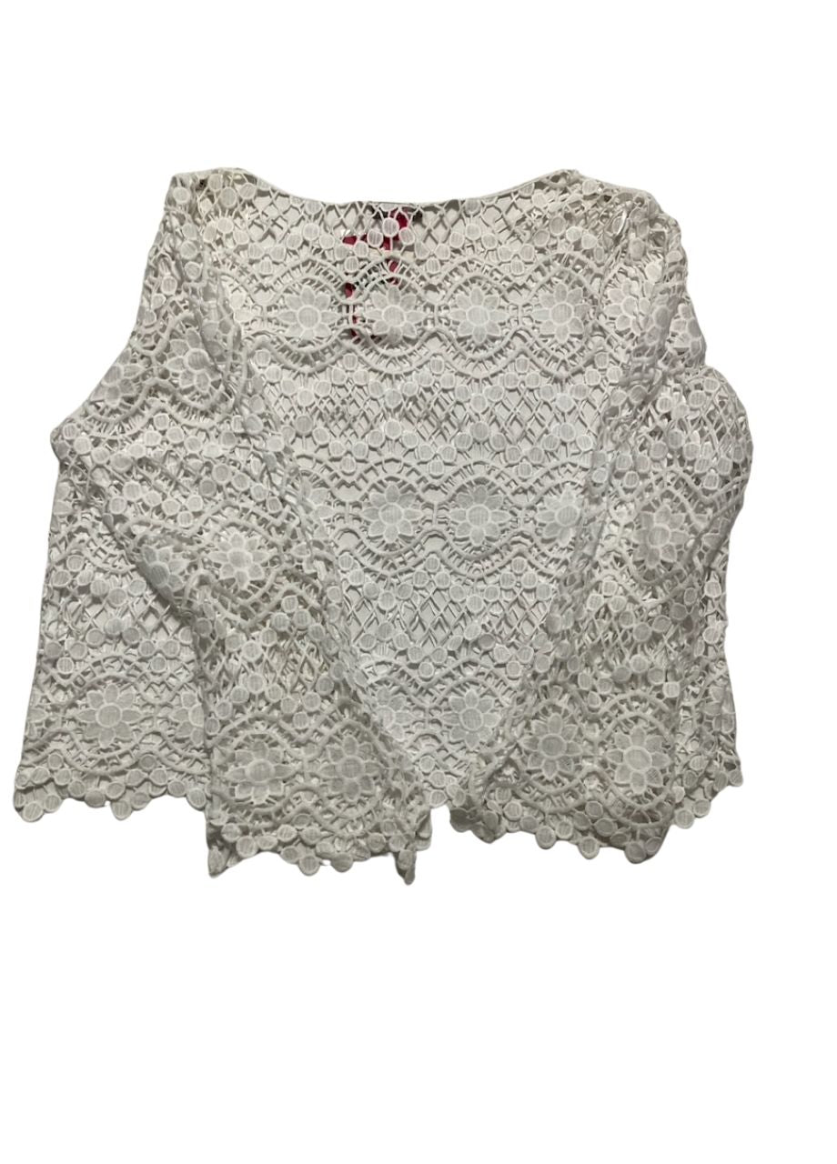VINCE CAMUTO Crew Neck Flare SLV Cropped Blouse ULTRA WHITE L