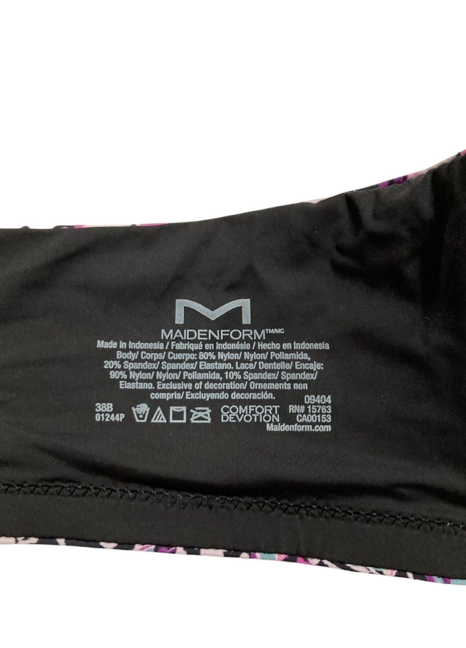 MAIDENFORM Comfort Devotion T-shirt Bra, Underwire Bra BLACK FLORAL 38B