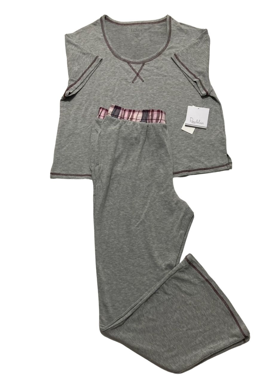 ROUDELAIN Pajama Set Solid Color Short Sleeve Shirt GRAY L