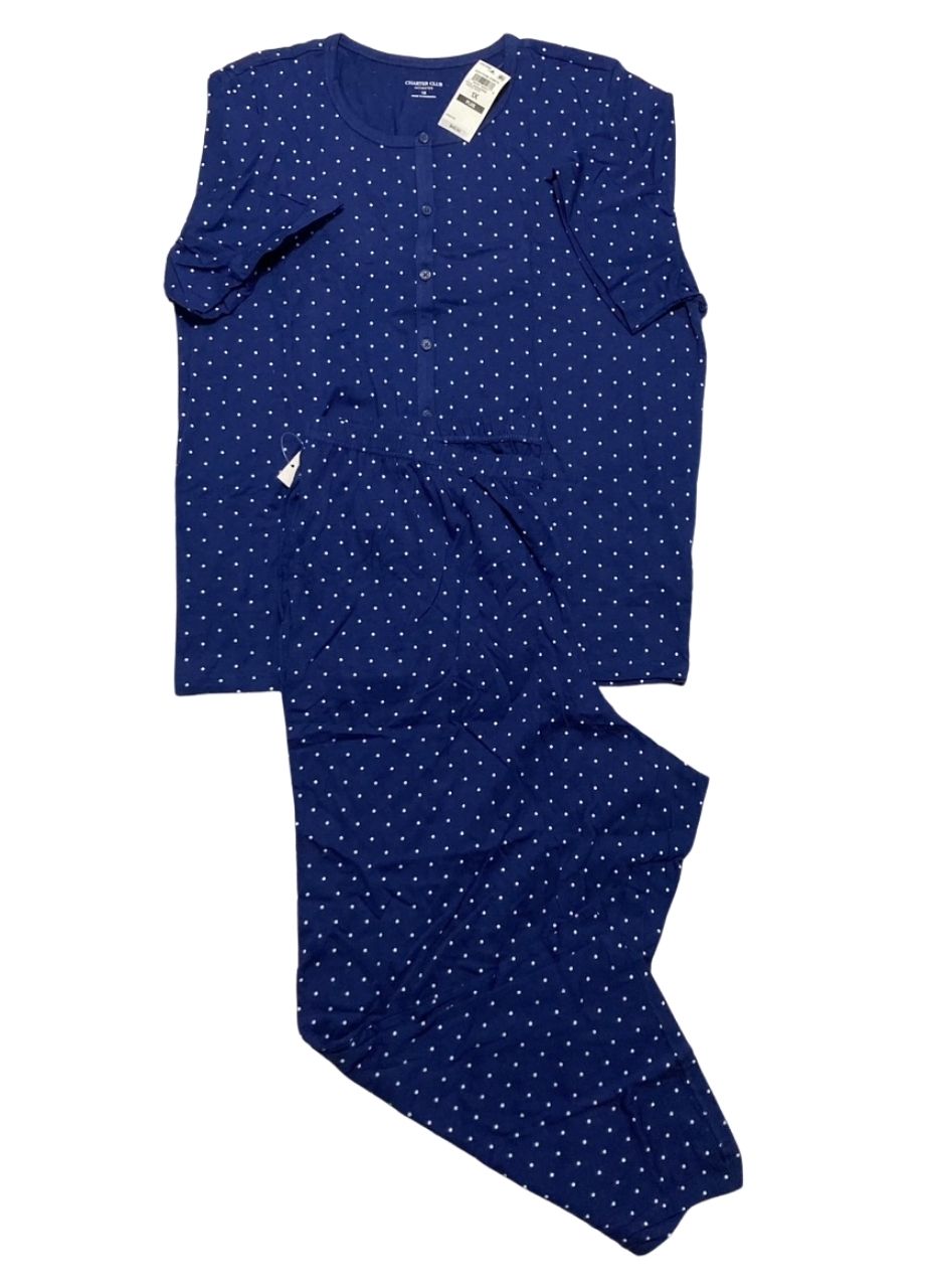 CHARTER CLUB 2-Pc. Cotton Printed Cropped Pajamas Set POLKA DOTS 1X