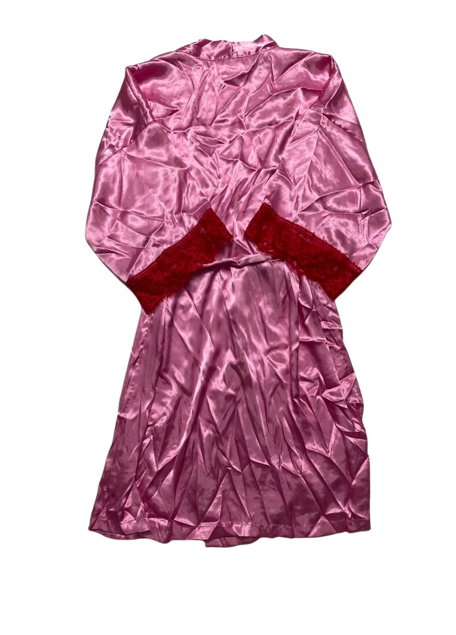 LINEA DONATELLA Wrapper Satin Lace-cuff Robe PINK L/XL
