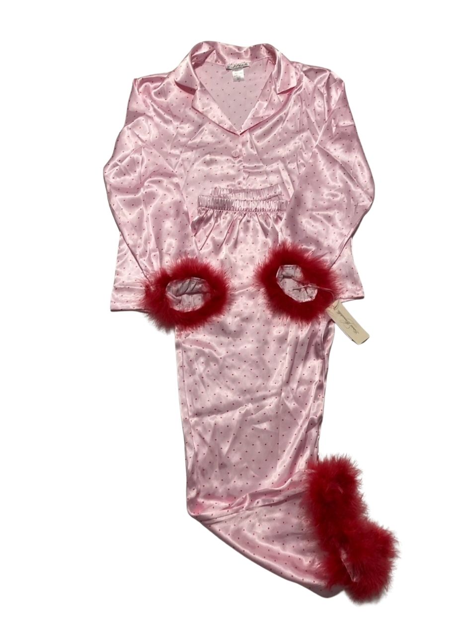 LINEA DONATELLA Marabou Faux-Fur Trimmed Pajama Set PINK S