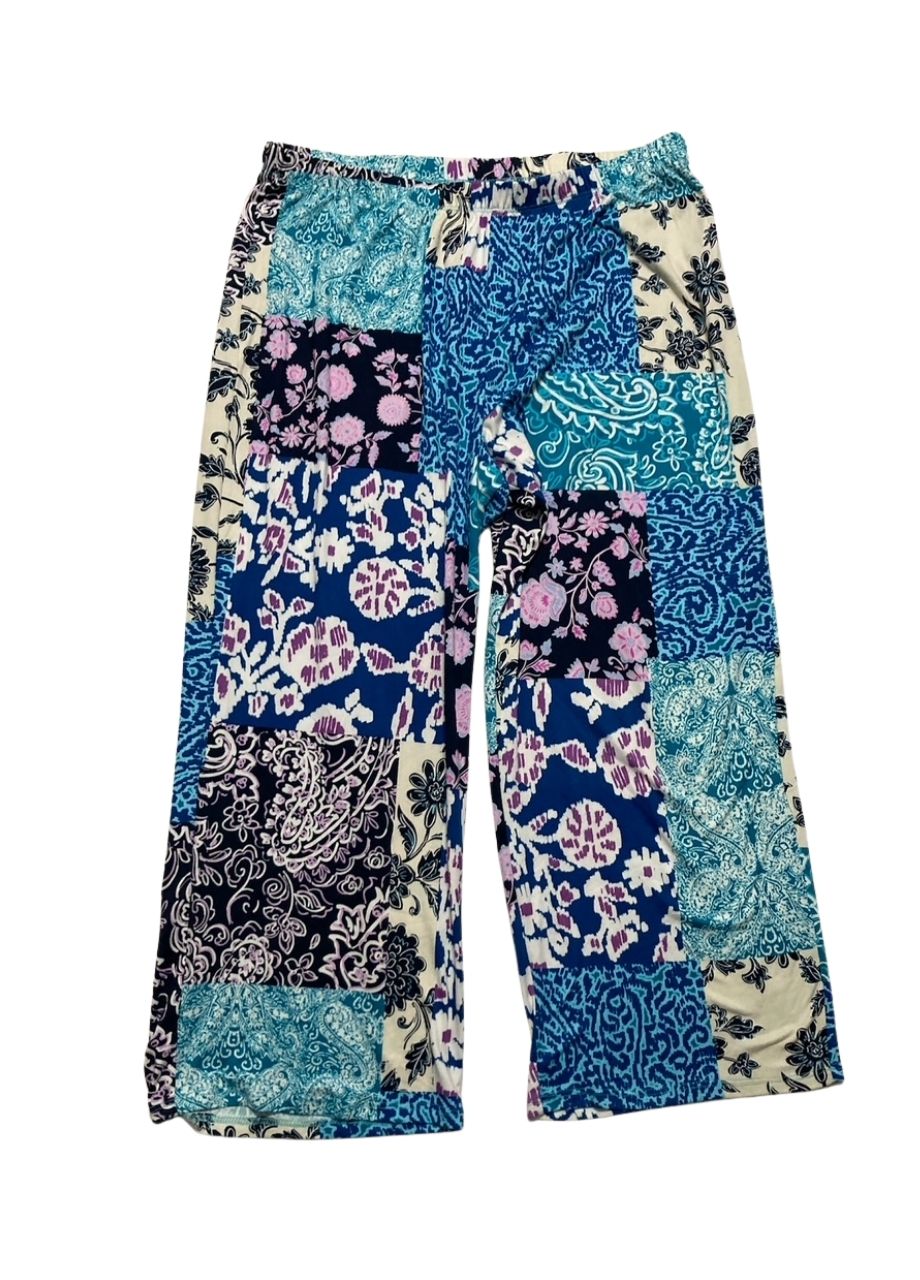 LINEA DONATELLA Sharkbite Printed Cropped Knit Pajama Set BLUE S