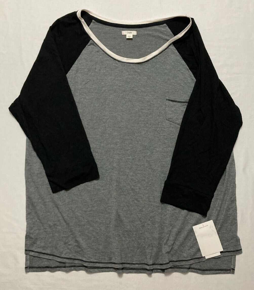 Layla Raglan-Sleeve Pajama Top Grey XL