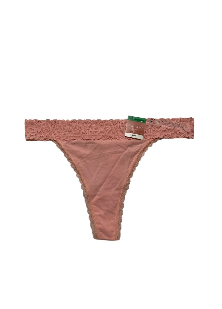 STATE OF DAY Cotton Blend Lace-Trim Thong Underwear PINK L
