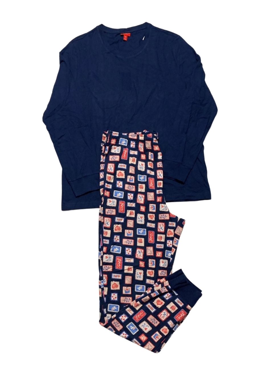 HOLIDAY LANE VDay Stamps 2pc Pajama Set BLUE L