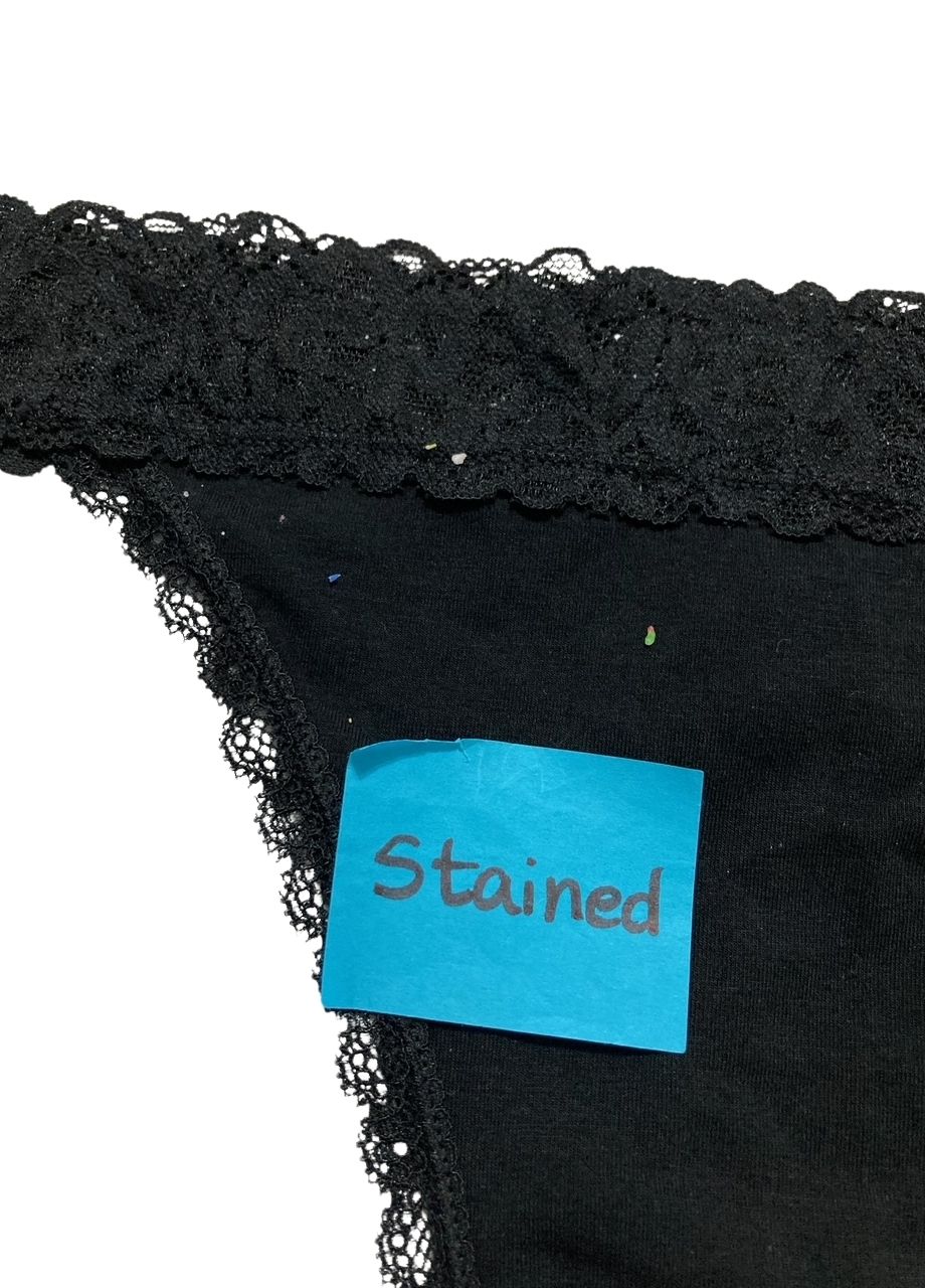 NWD STATE OF DAY Cotton Blend Lace-Trim Thong Underwear BLACK M