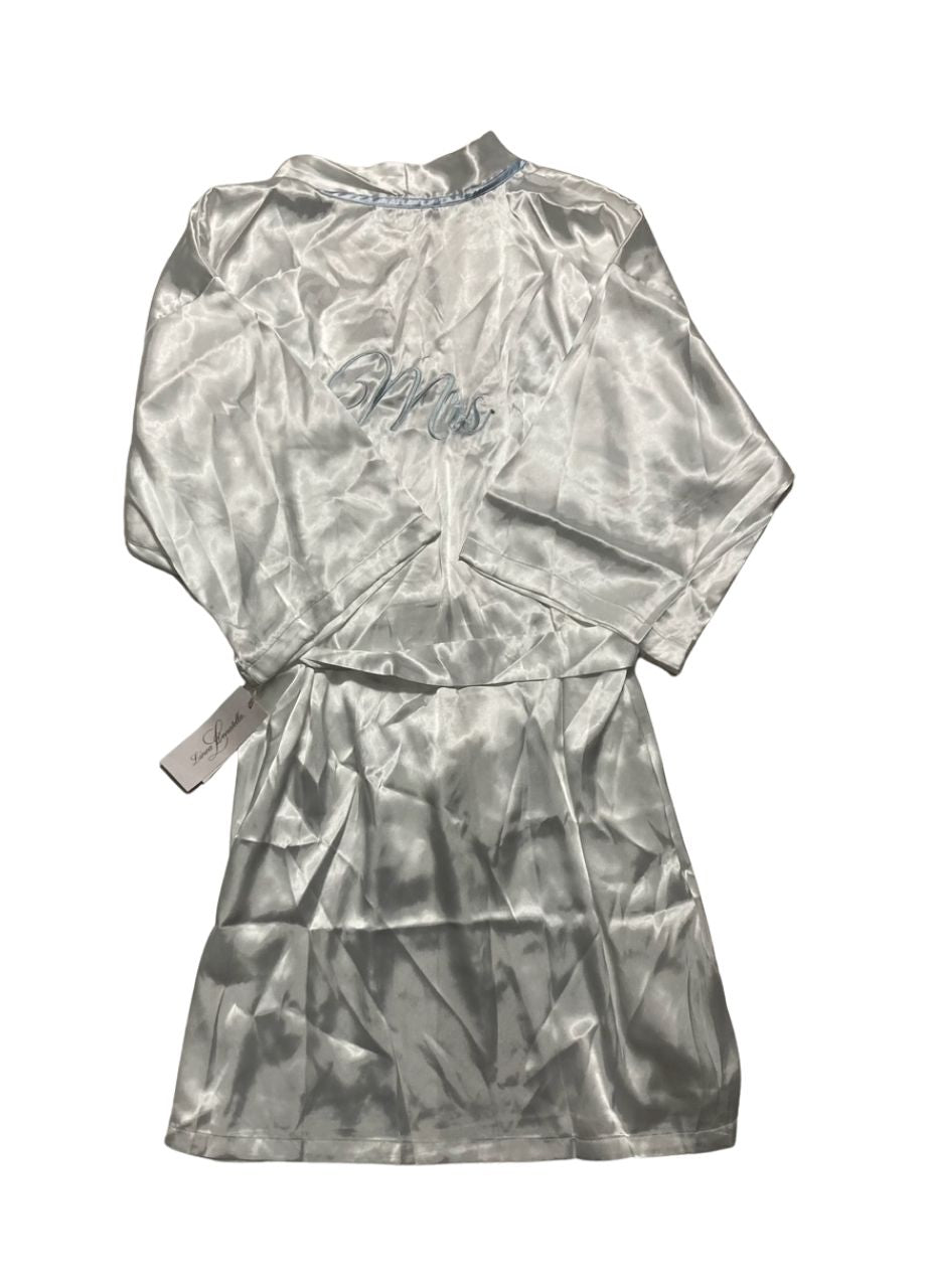 LINEA DONATELLA Satin Wrap Bridal Robe, Chemise Nightgown Set IVY BLUE M