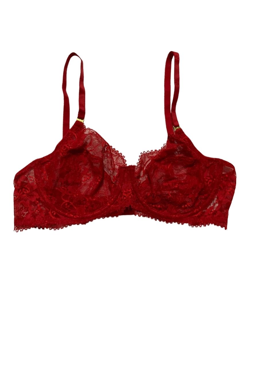 RALPH LAUREN Unlined Lace Full Coverage Bra RED 36B