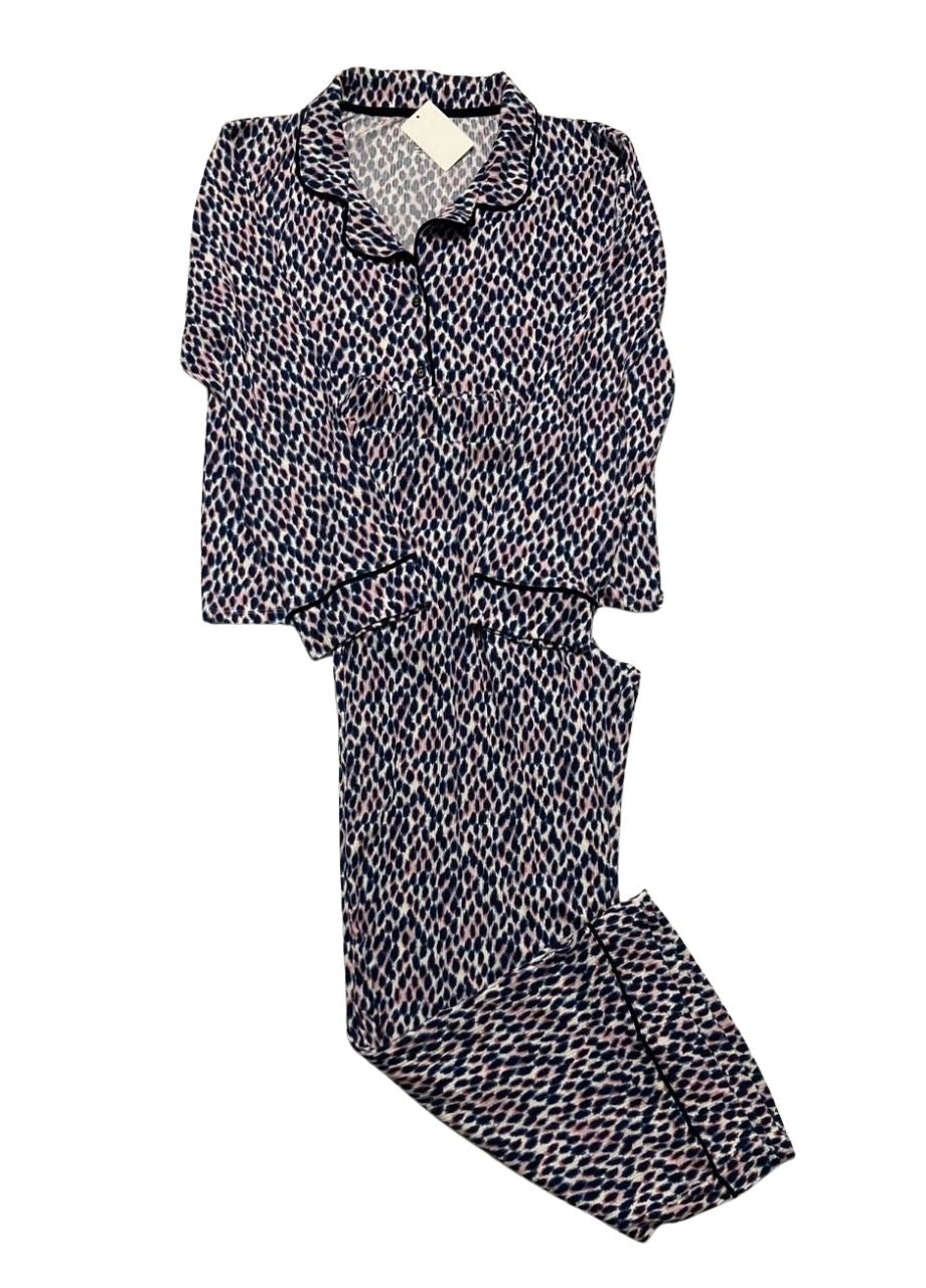 ROUDELAIN 2-Piece Long Sleeve Top and Printed Pajama Set MULTICOLOR XL