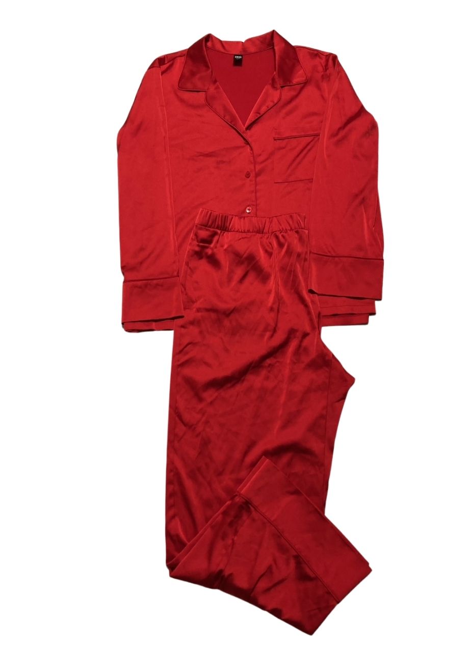 I.N.C Red Printed Satin Long Pajama RED XL