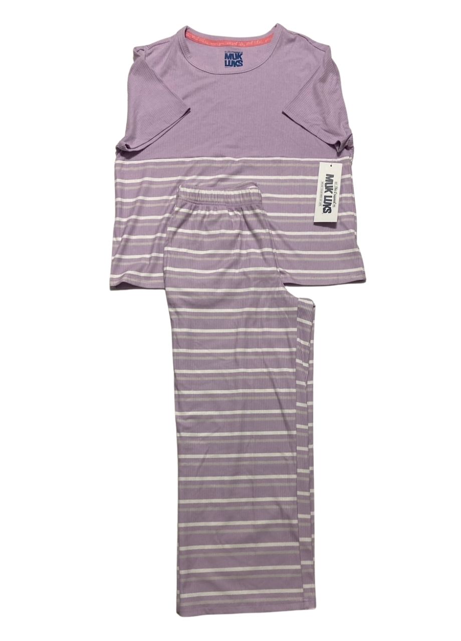 MUK LUKS Nautical Ribbed Lounge Pajama Set PURPLE S
