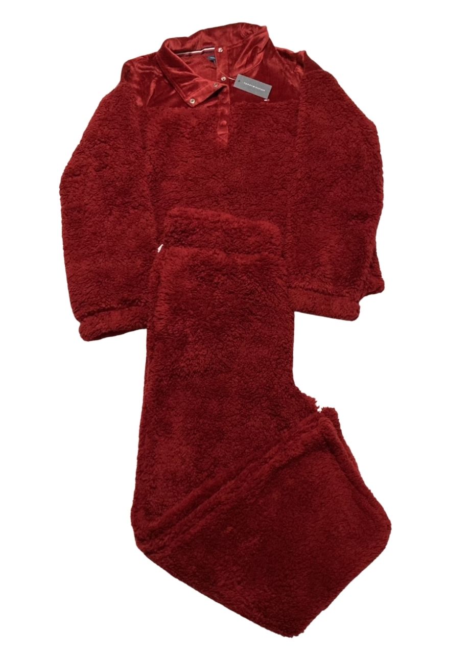 TOMMY HILFIGER 2-Piece Long Sleeves Sherpa Set RED XL