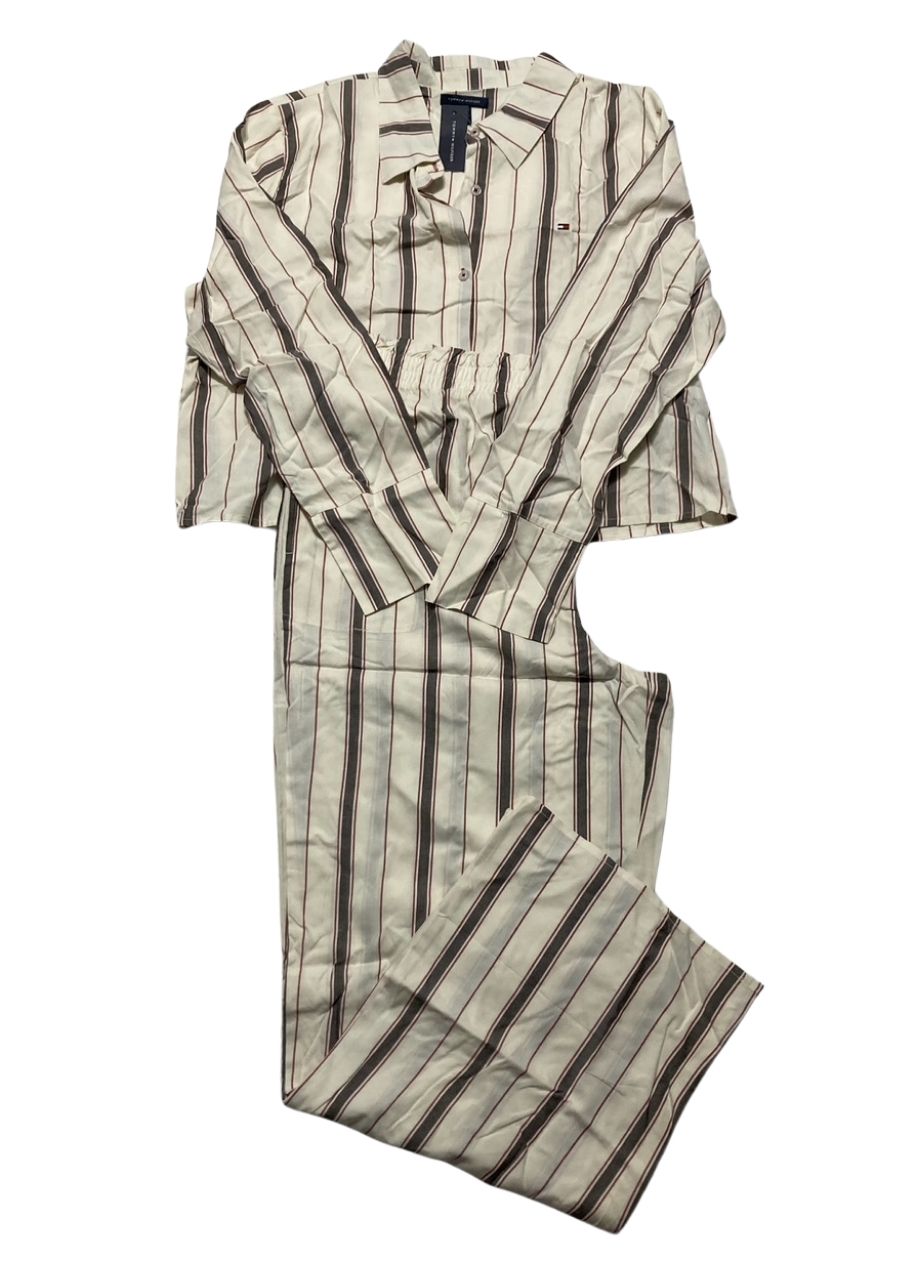 TOMMY HILFIGER Long Sleeve Top and High-Waist Pant Set WHITE XL