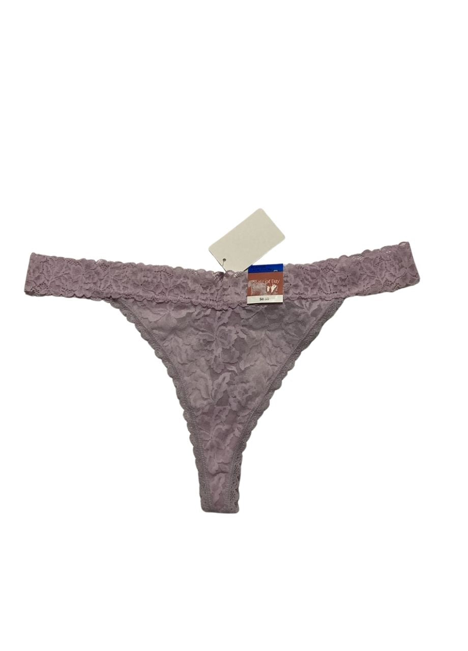 STATE OF DAY Cotton Blend Lace-Trim Thong Underwear PURPLE XL