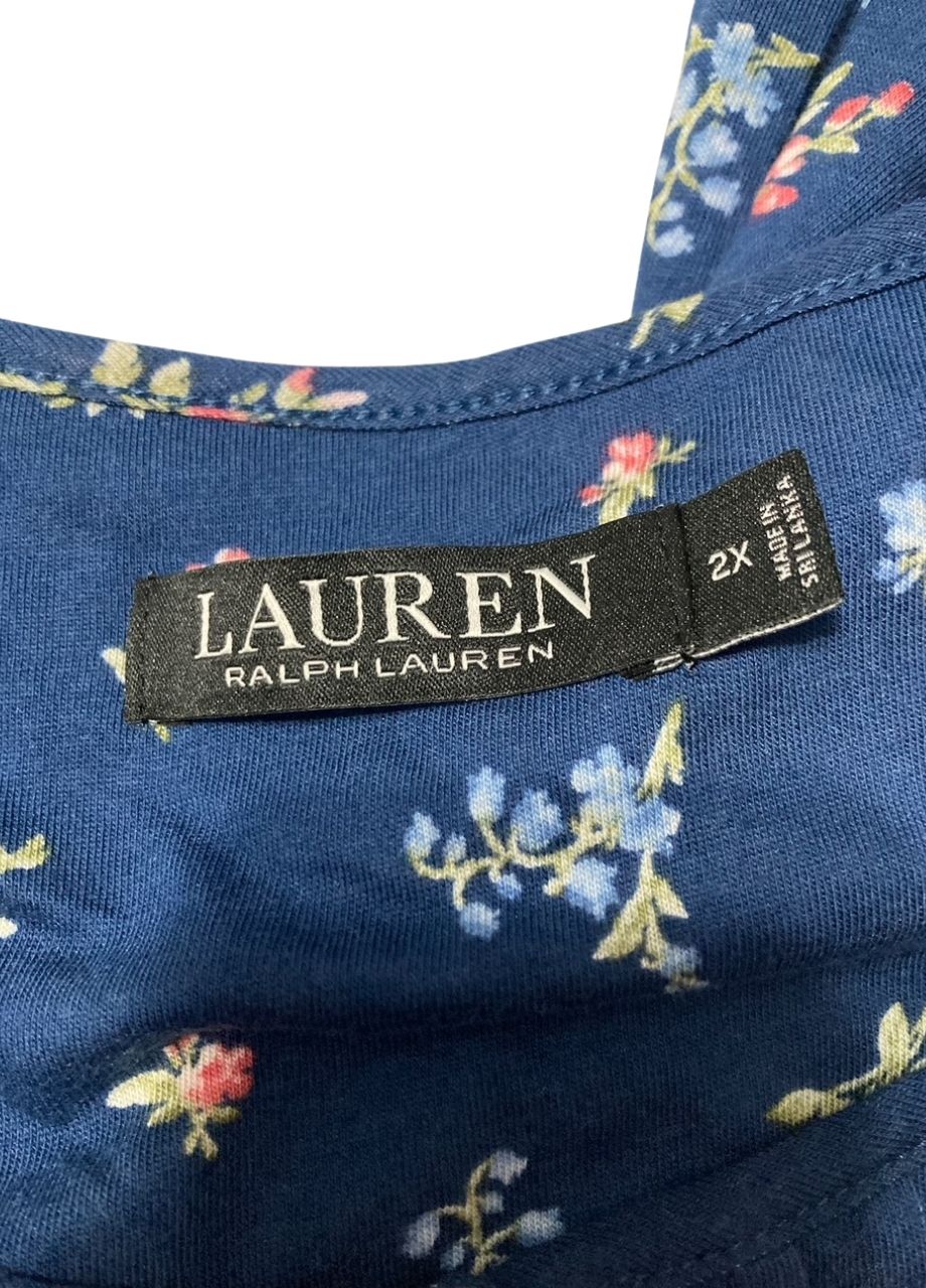 RALPH LAUREN Floral cotton blouse BLUE 2X