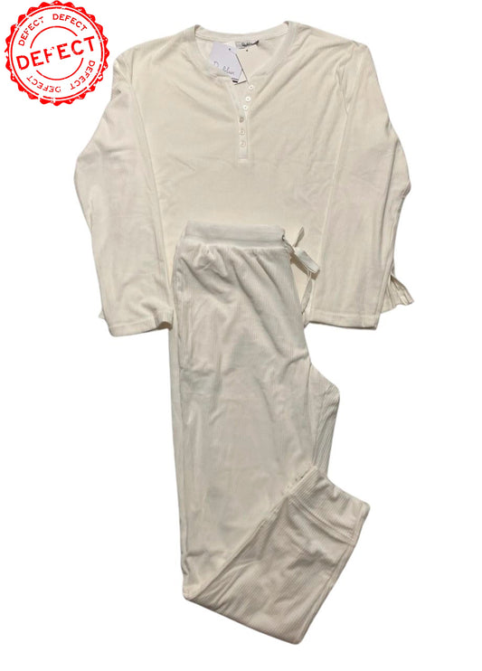 NWD ROUDELAIN 2-PC Rib Velour Pajama Set WHITE L