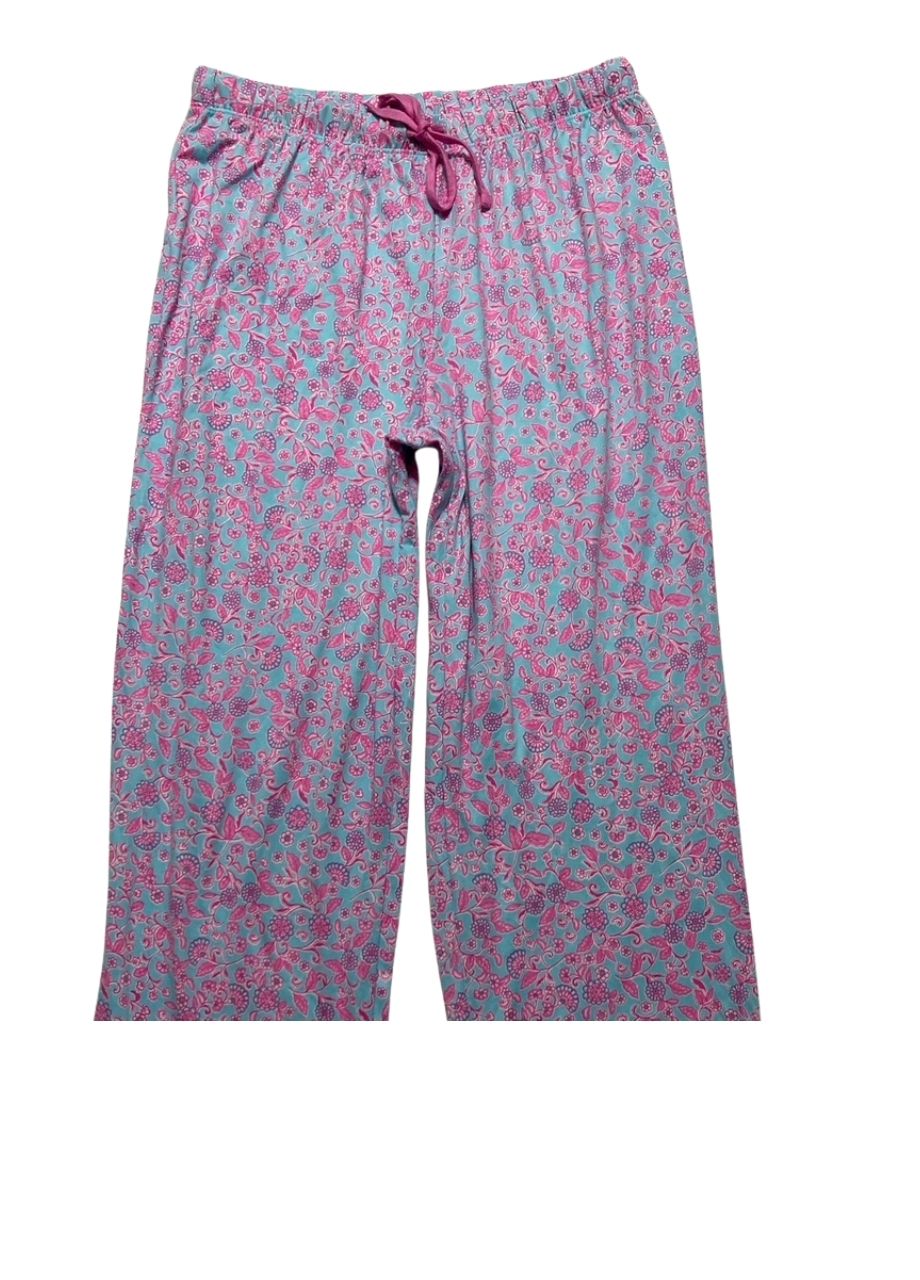 ELLEN TRACY 2Pc Pant & Top Pajama Set AQUA FLORAL S