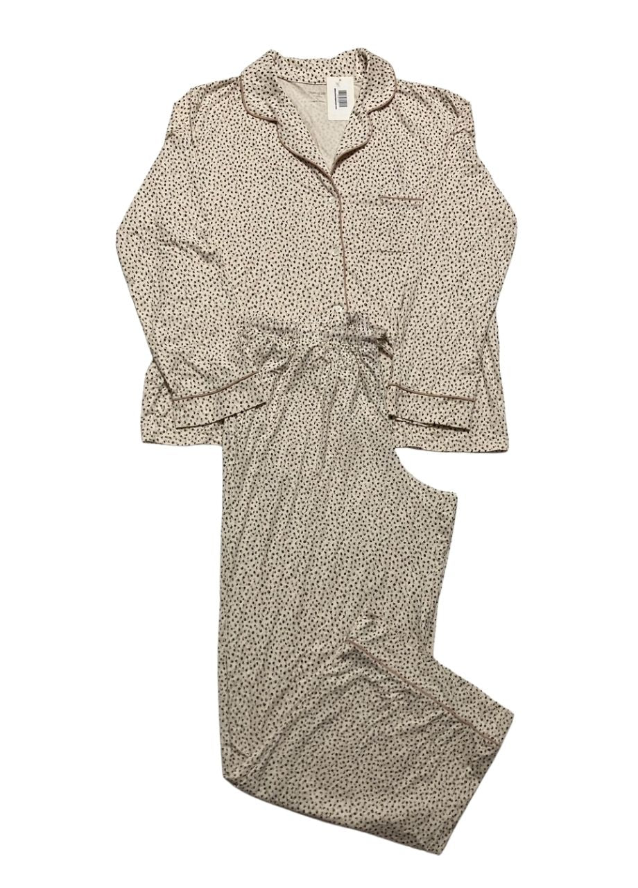 STATE OF DAY Printed Cotton Flannel Pajama Set, Button Front BEIGE L