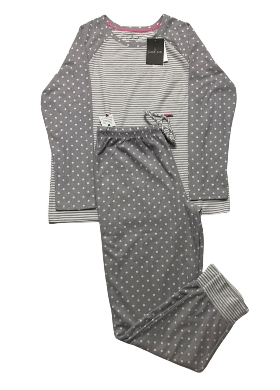CUDDL DUDS Brushed Mini Waffle Thermal Long Sleeve with Jogger Pajama Set GRAY L