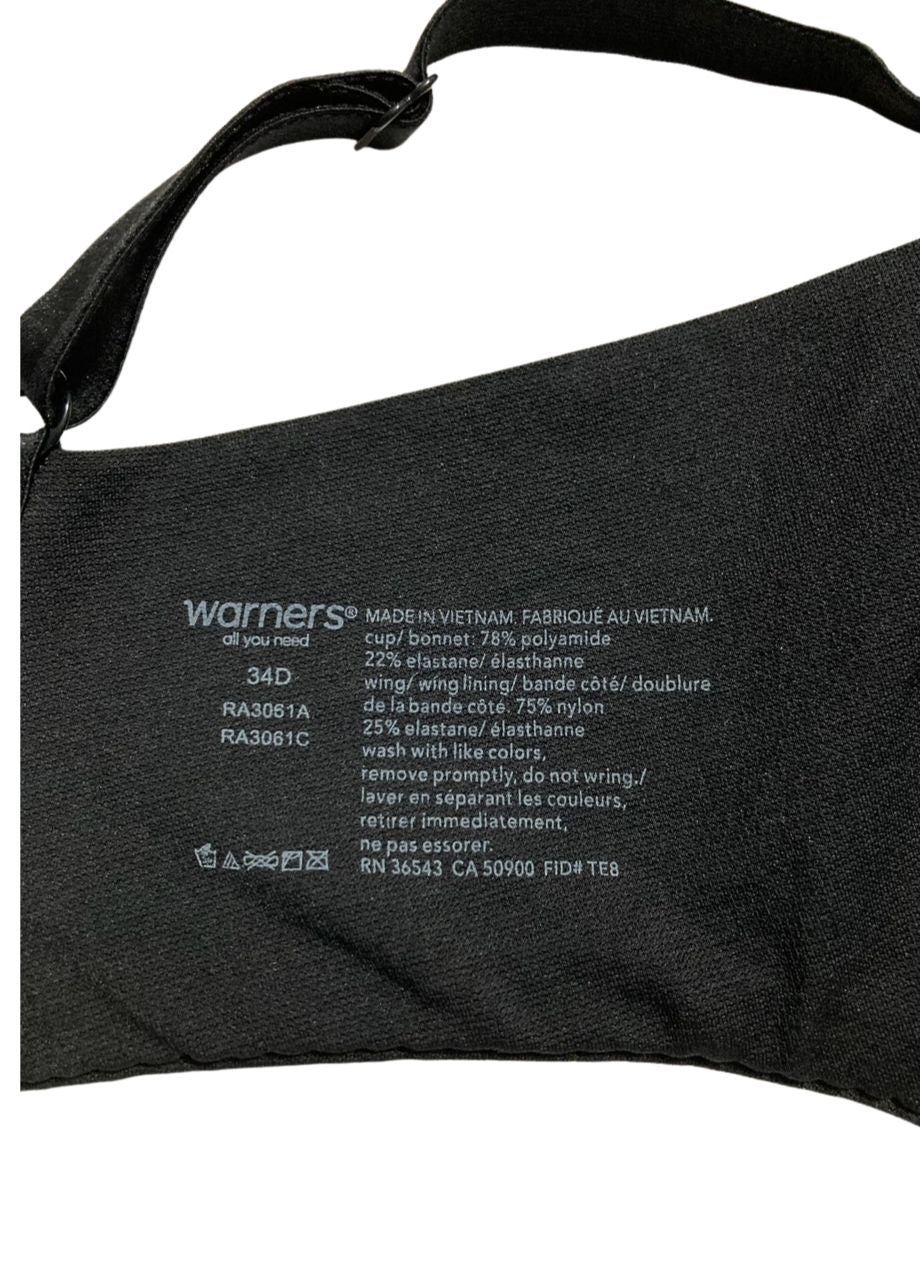 WARNERS Smoothing Comfort Underwire Lightly Lined T-Shirt Bra BLACK 34D
